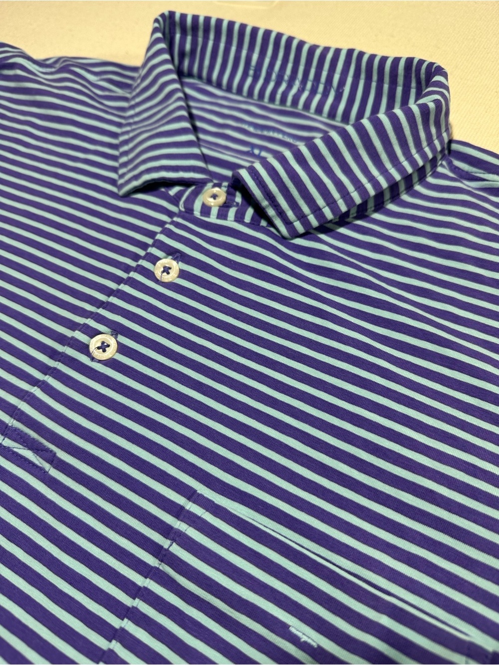 B.Draddy Men’s Striped Polo Shirt in Navy and Light Blue